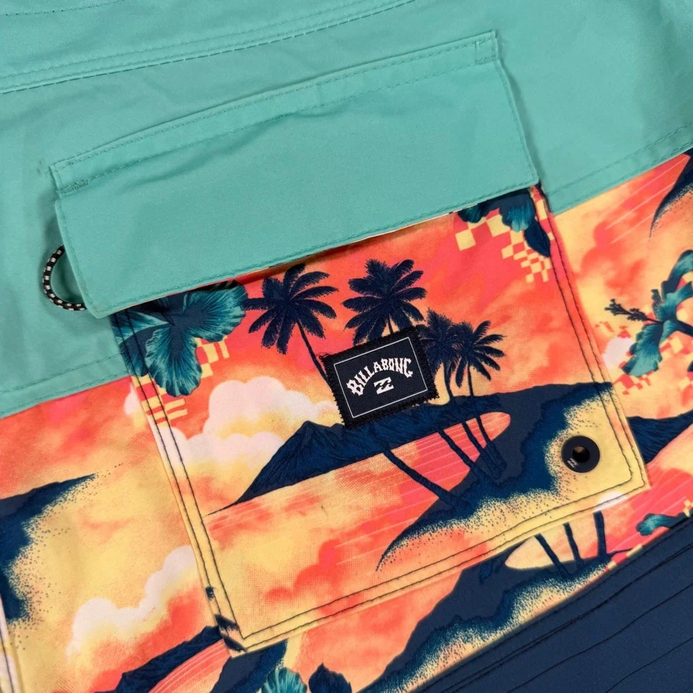 Billabong Recycler Tribong Pro Board Shorts Mens 36 Blue Green Tropical Sunset